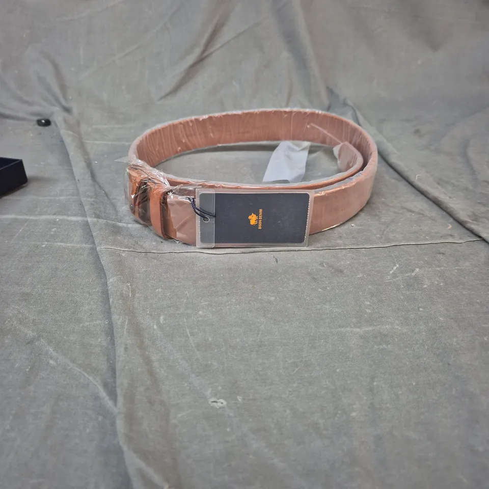 BISON DENIM LEATHER BELT – BROWN, 38MM WIDTH, WITH BOX