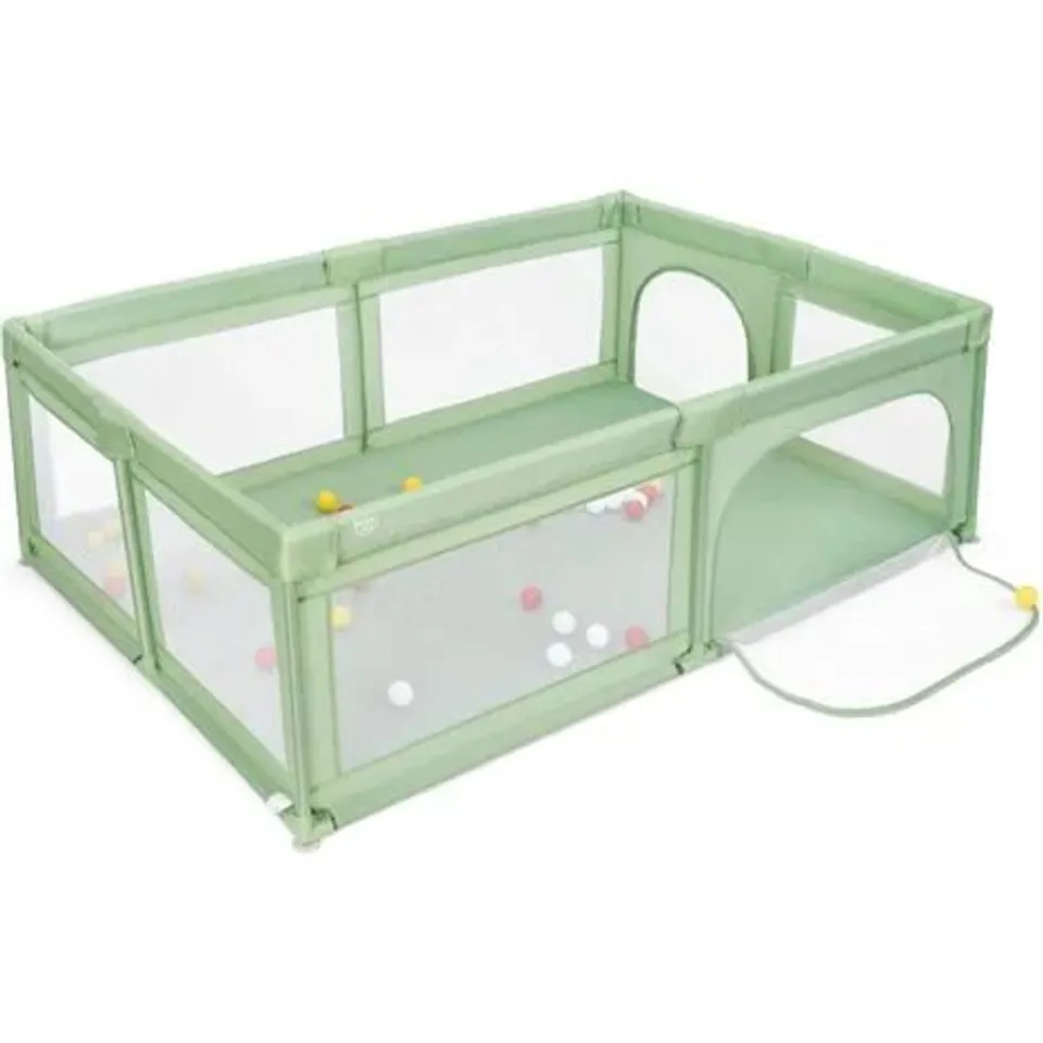 BOXED 8-PANEL BABY PLAYPEN WITH ZIPPER DOOR AND STORAGE BAG - GREEN