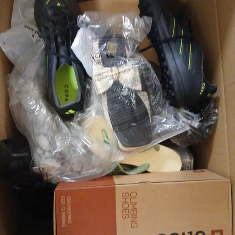 BOX OF APPROXIMATELY 12 PAIRS OF ASSORTED SHOES IN VARIOUS COLOUR, STYLES AND SIZES