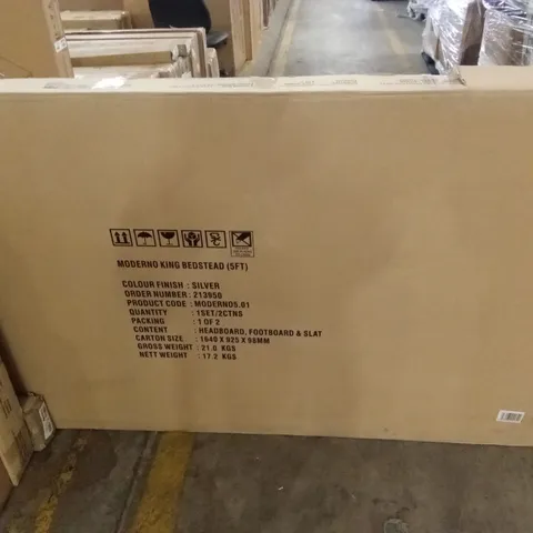 BRAND NEW BOXED MODERNO KING SIZE BED FRAME IN SILVER (2 BOXES)