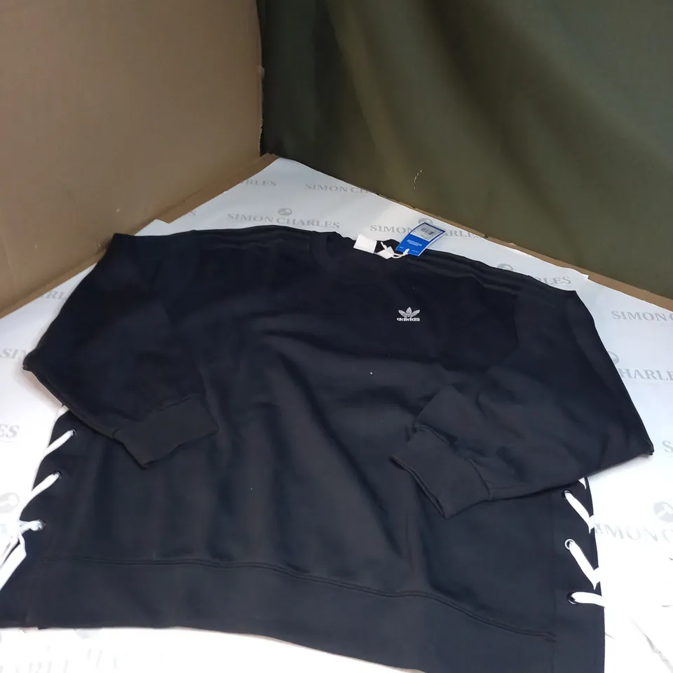 BLACK ADIDAS LACED CREW JUMPER SIZE 6