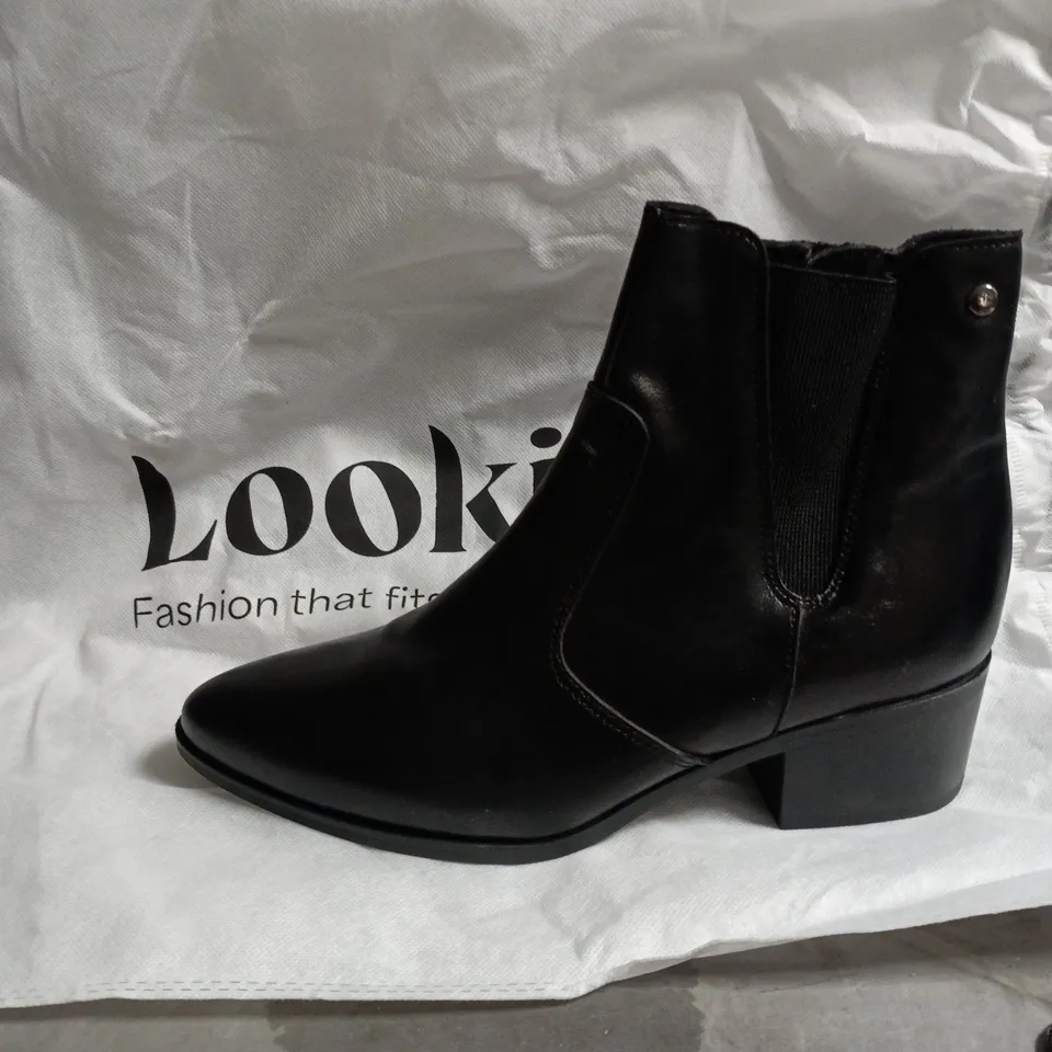 KAOLA BLACK NAPPA LEATHER HEEL BOOTS, WOMEN'S ANKLE BOOTS, UK7 (EU40)