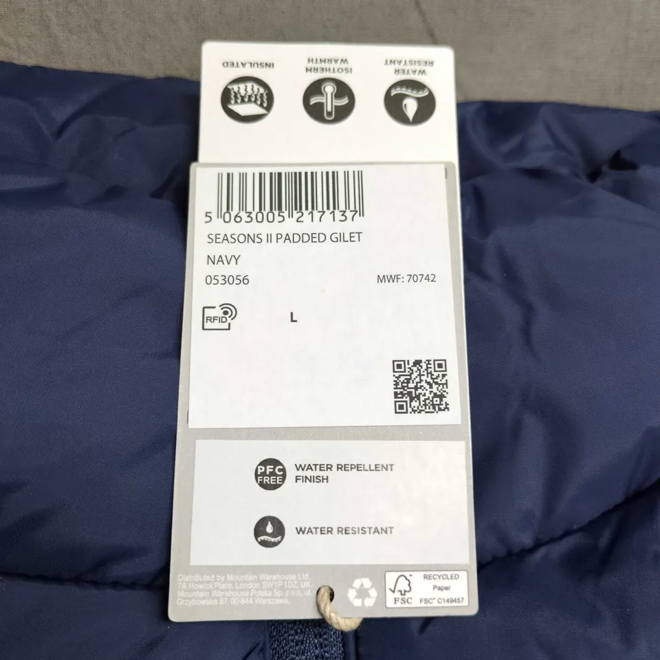 MOUNTAIN WAREHOUSE SEASONS II NAVY PADDED GILET – MEN'S SIZE L