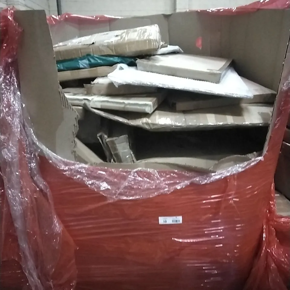 PALLET OF ASSORTED ITEMS TO INCLUDE: BOXED OFFICE CHAIR, EXERCISE MATT, BED RAIL GUARD, ALUMINIUM FRAME WRITING BOARD ETC