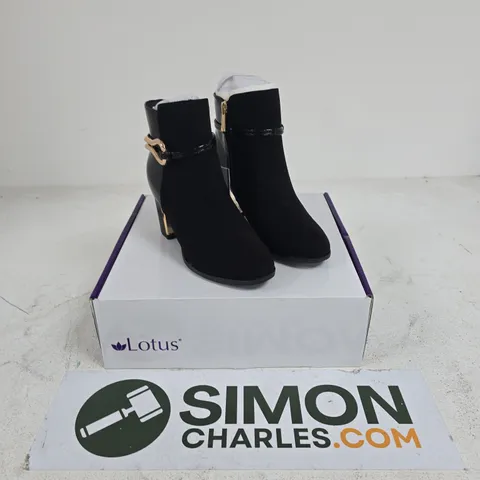 BOXED PAIR OF LOTUS EBONY BLACK ANKLE BOOTS – UK 3 