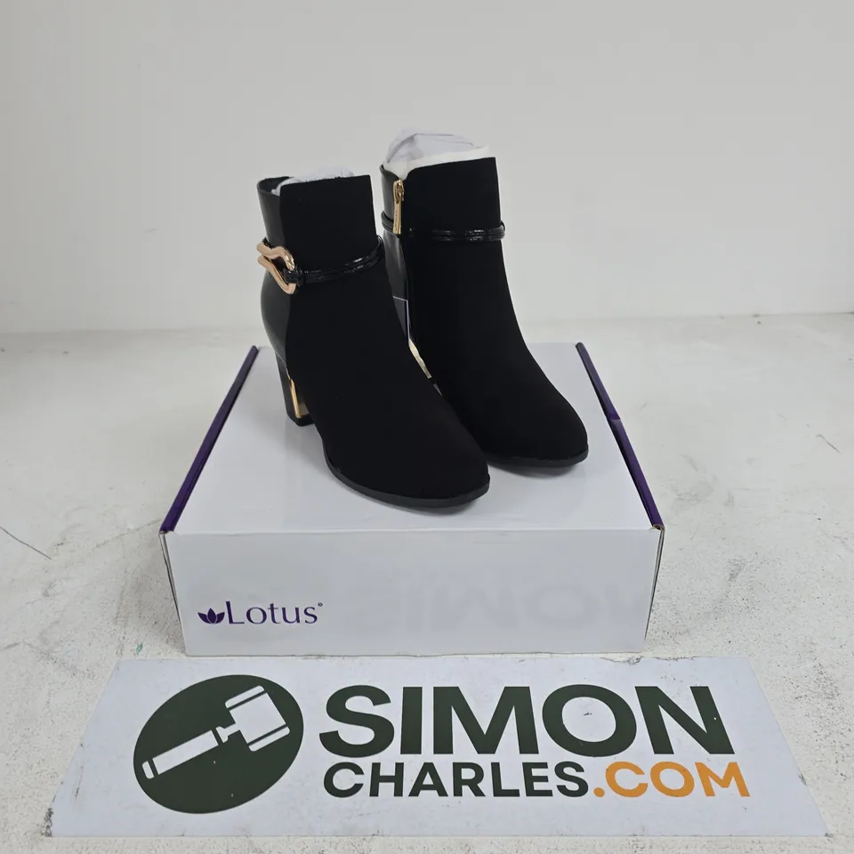 BOXED PAIR OF LOTUS EBONY BLACK ANKLE BOOTS – UK 3