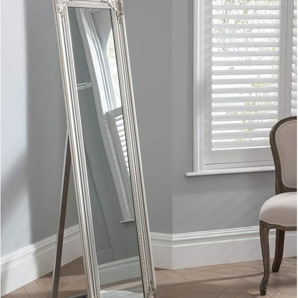 BRAND NEW BOXED HOMES DIRECT 365 FULL LENGTH MIRROR IN SILVER THE ELIZABETH FLOOR STANDING MIRROR 