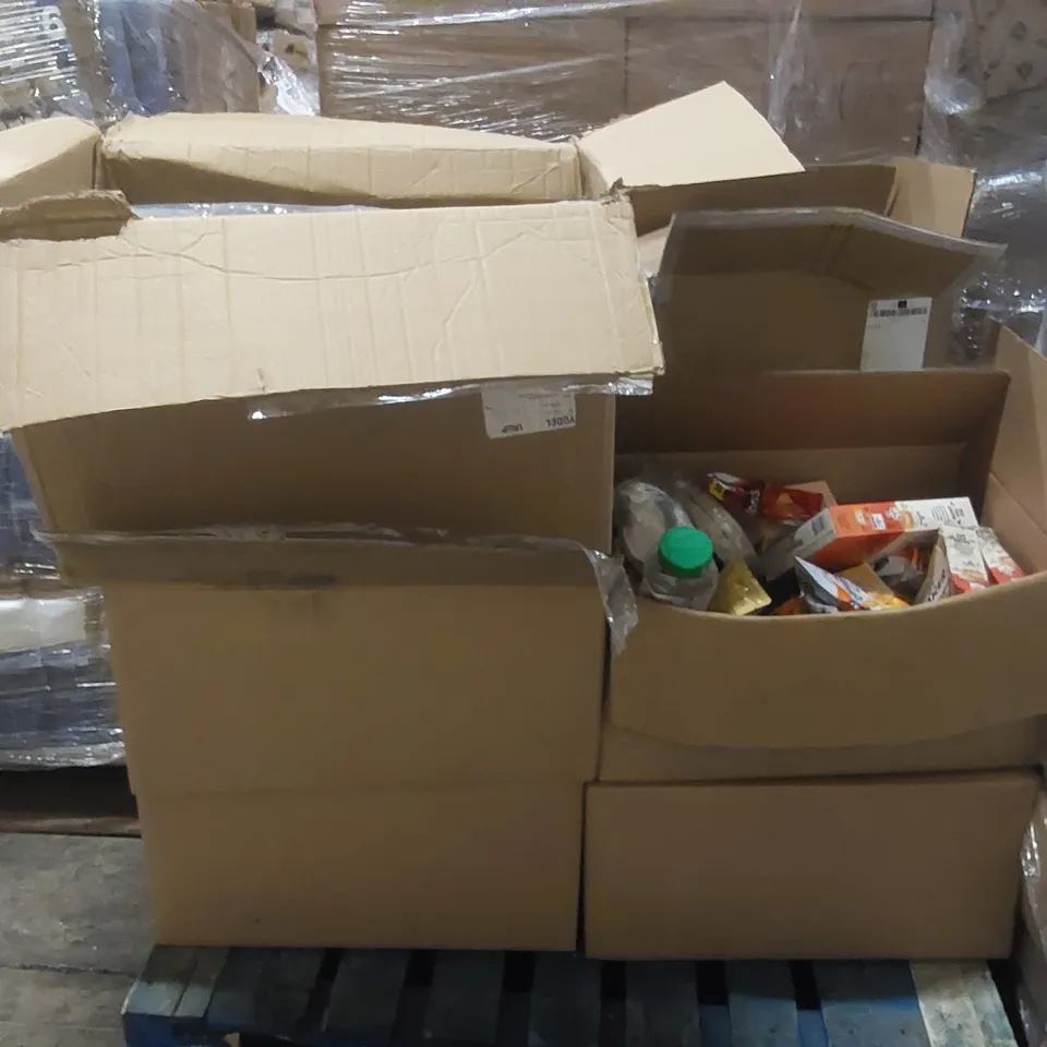 PALLET CONTAINING A LARGE ASSORTMENT OF FOOD ITEMS, LOCK BOX ECT