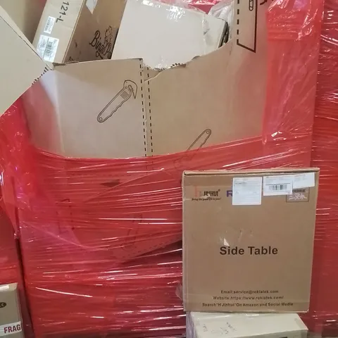 PALLET OF ASSORTED HOUSEHOLD GOODS AND PRODUCTS TO INCLUDE;FOOD PROCESSOR SET,SIDE TABLE,PAN