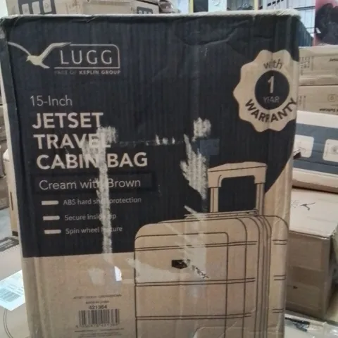 BOXED LUGG 15INCH JETSET TRAVEL CABIN BAG CREAM WITH BROWN 