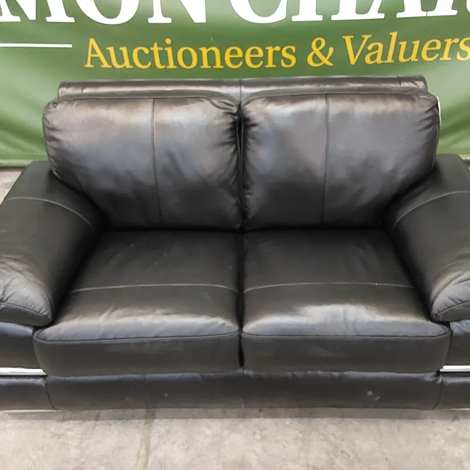 QUALITY DESIGNER 2 SEATER LEATHER SOFA - BLACK