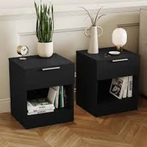 BOXED TREGA 1 DRAWER BEDSIDE CHEST, SET OF 2 - BLACK (1 BOX)