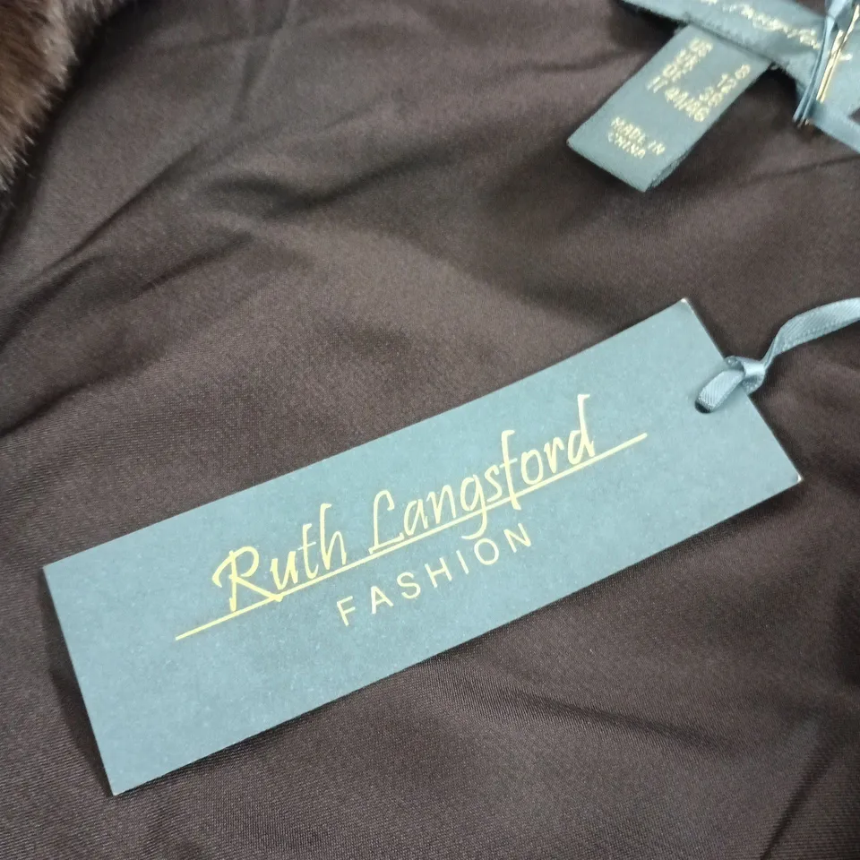 RUTH LANGFORD FASHION BROWN FUR COAT, UK 10 (US 12) – MADE IN CHINA