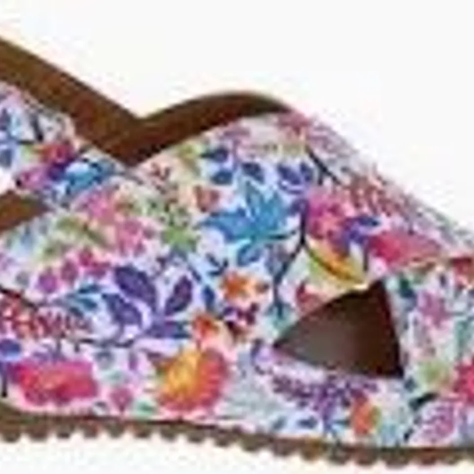 BOXED PAIR OF WOMENS ADESSO BROWN FLORAL OPEN TOE SANDALS - UK SIZE 6