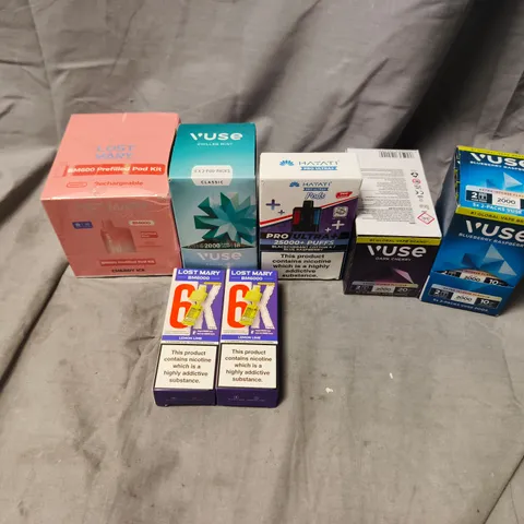 APPROXIMATELY 10 ASSORTED E-CIGARETTE PRODUCTS TO INCLUDE BRANDS SUCH AS HAYATI, LOST MARY, VUSE, ETC - COLLECTION ONLY