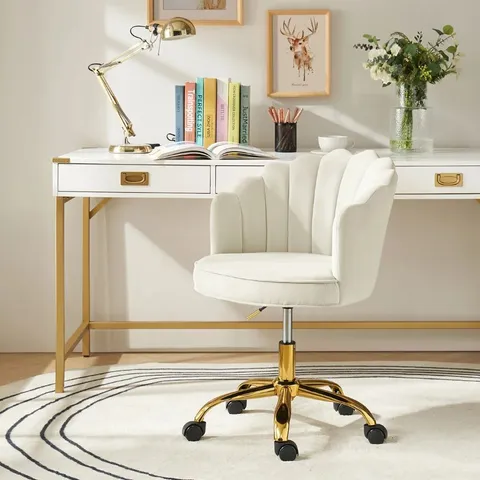 BOXED RASNICK VELVET 360 SWIVEL HEIGHT ADJUSTABLE TUFTED BACK TASK CHAIR - IVORY