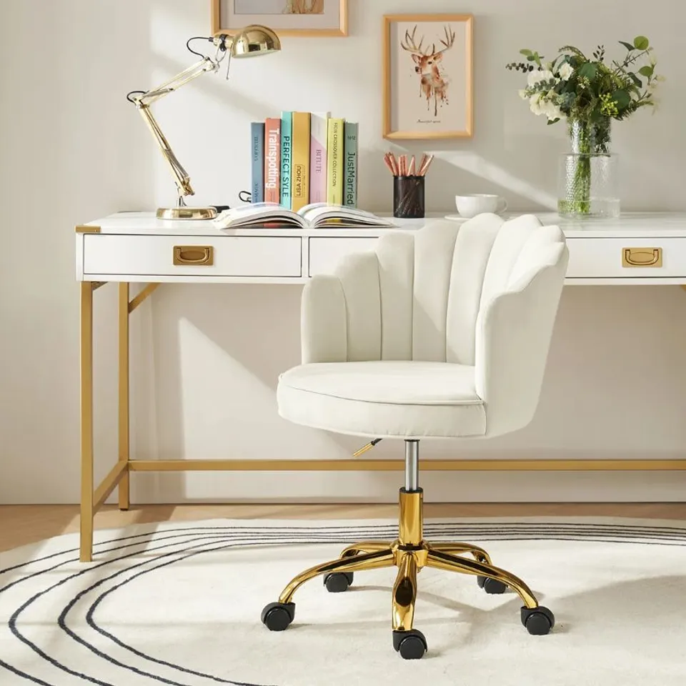 BOXED RASNICK VELVET 360 SWIVEL HEIGHT ADJUSTABLE TUFTED BACK TASK CHAIR - IVORY