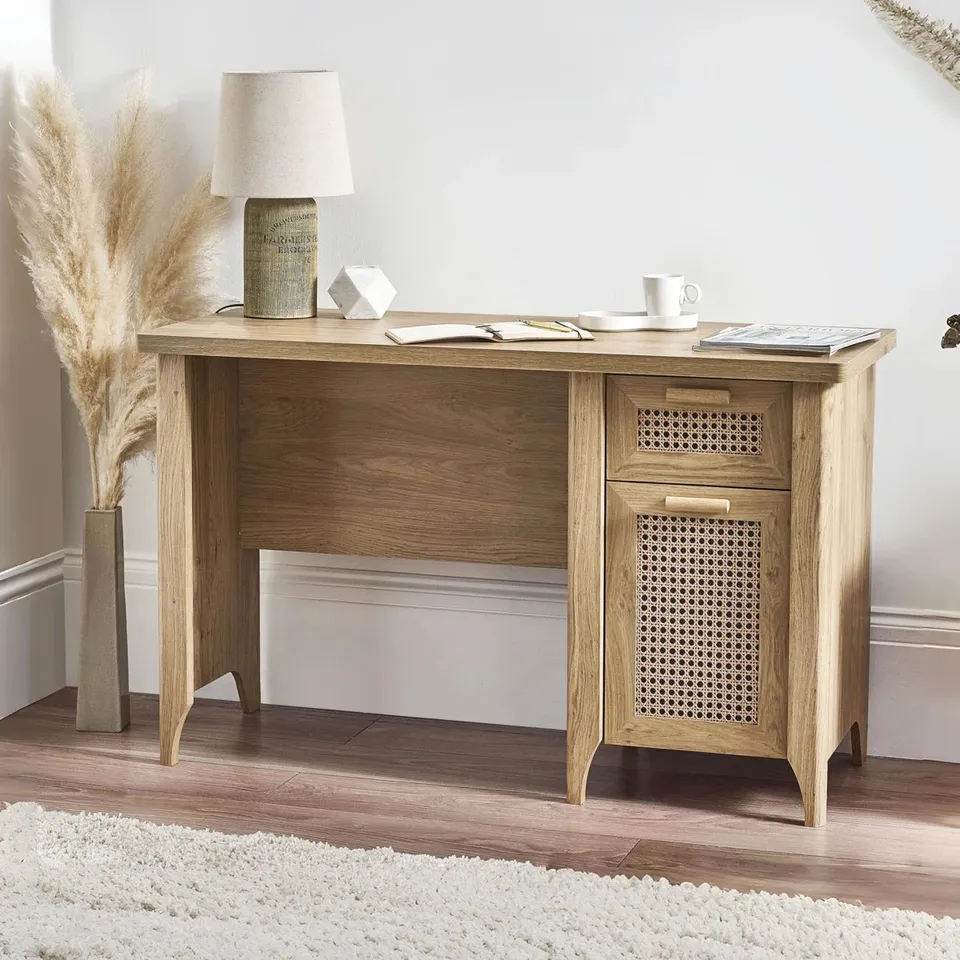 BOXED ALBELO 120CM W RECTANGLE WRITING DESK - COLOUR: OAK (1 BOX)