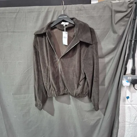 MNG BY MANGO WOMEN'S BROWN CORDUROY ZIP-FRONT JACKET, SIZE L