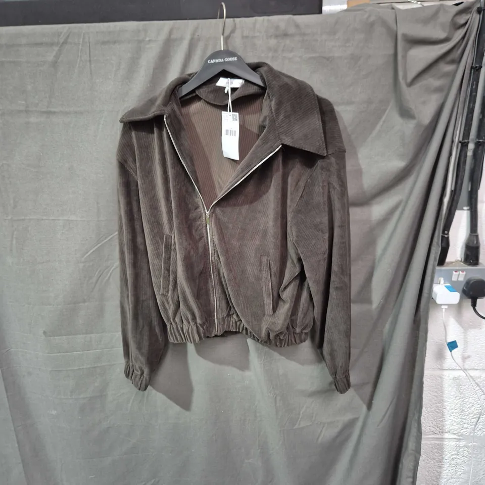 MNG BY MANGO WOMEN'S BROWN CORDUROY ZIP-FRONT JACKET, SIZE L