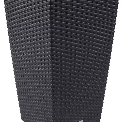 BOXED PROSPERPLAST RATO SQUARE PLANTER POT PLASTIC RATTAN EFFECT BLACK 42CM H