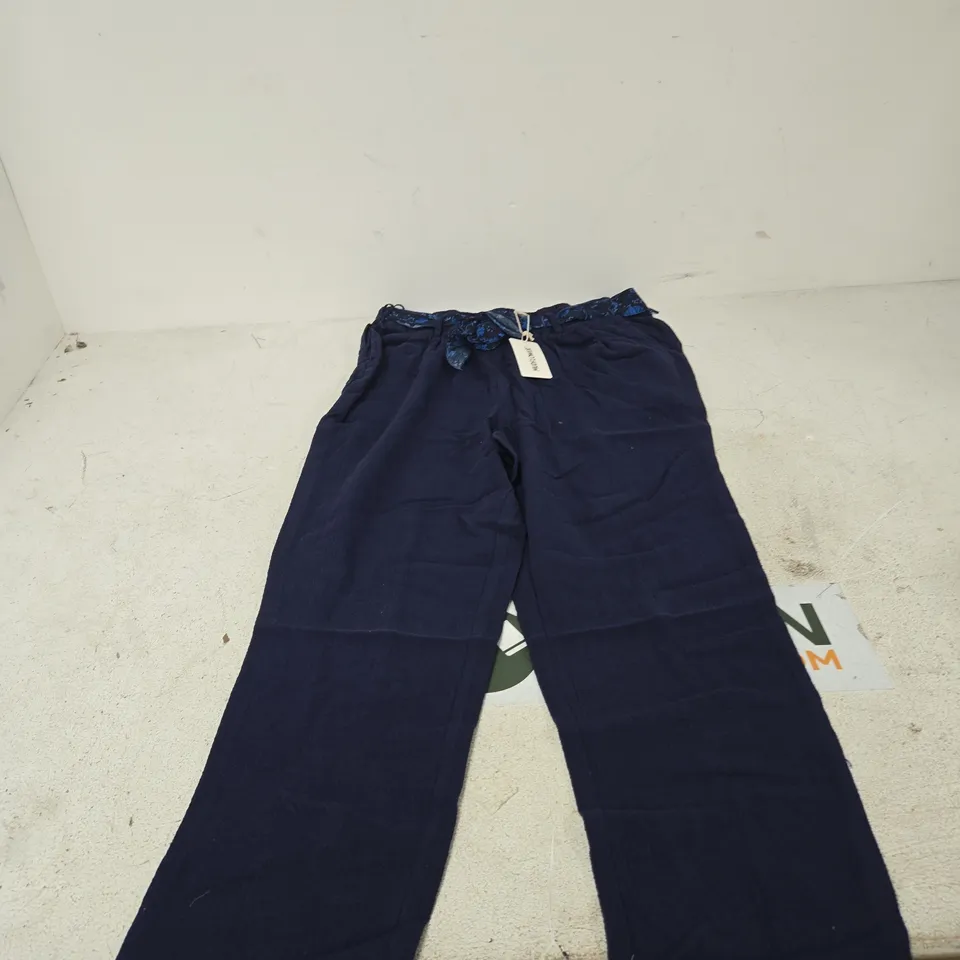 UK 16 MUDFLOWER NAVY FLORAL WAIST TIE TROUSERS
