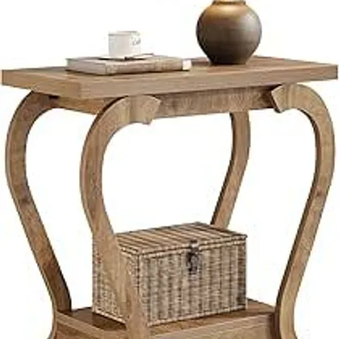 BOXED TRIBESIGNS SIDE TABLE, NARROW WOOD END BESIDES TABLE WITH STORAGE SHELVES, 2-TIER FARMHOUSE ACCENT NIGHTSTAND FURNITURE FOR LIVING ROOM, SMALL SPACES, BEDROOM, BROWN (1, BROWN)