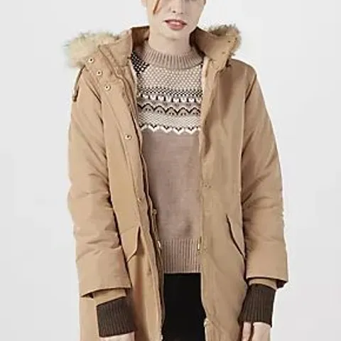 CENTIGRADE PARKA COAT WITH HOOD AND FAUX FUR TRIM BEIGE MEDIUM