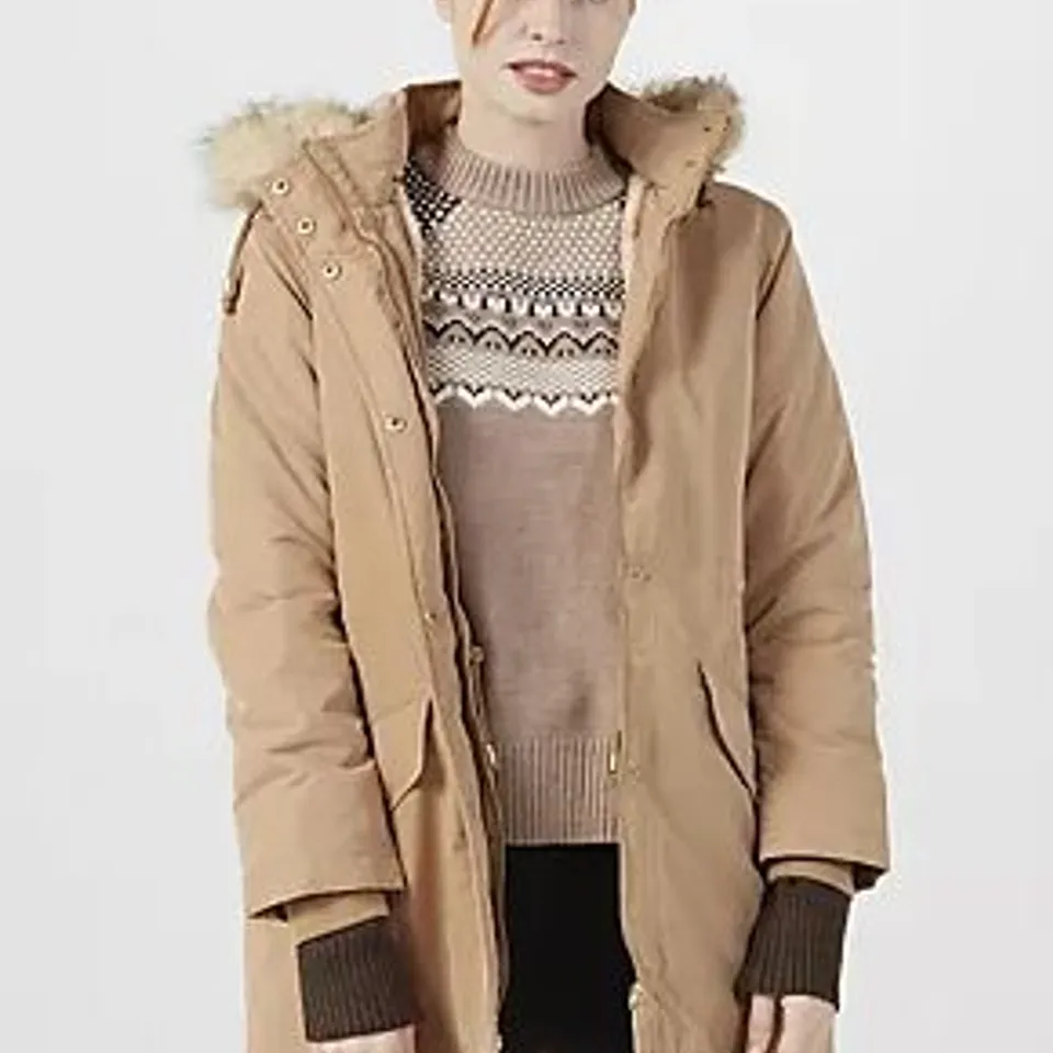 CENTIGRADE PARKA COAT WITH HOOD AND FAUX FUR TRIM BEIGE MEDIUM