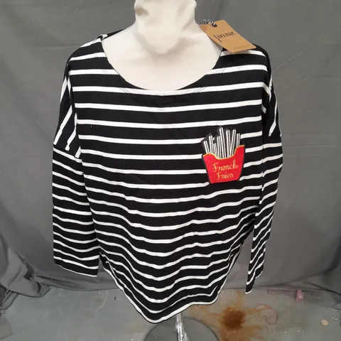 JOANIE BRETT FRENCH FRIES LONG SLEEVE TOP IN TAP SHOE BLACK STRIPE SIZE M
