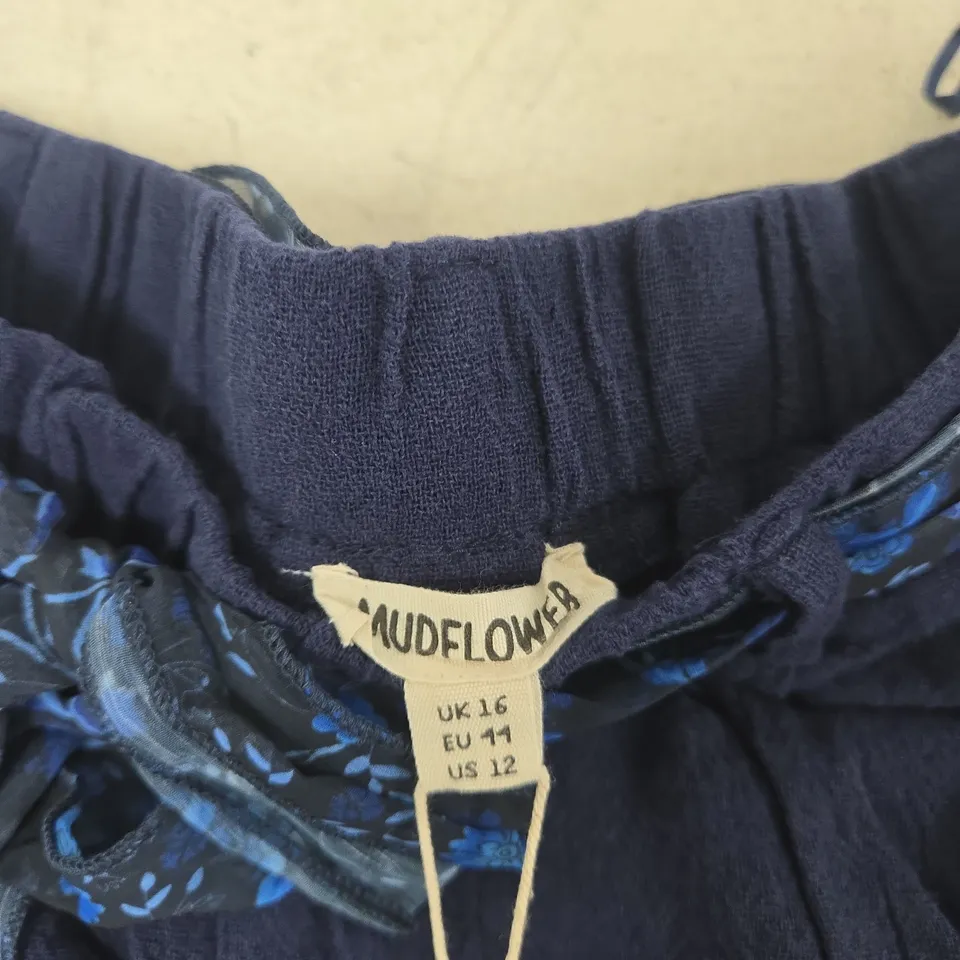 UK 16 MUDFLOWER NAVY FLORAL WAIST TIE TROUSERS