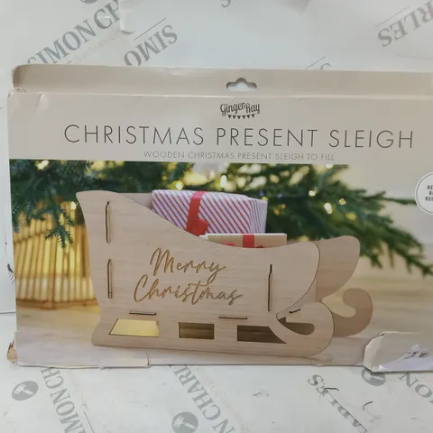 BOXED PRESENT HOLDER WOODEN SLEIGH