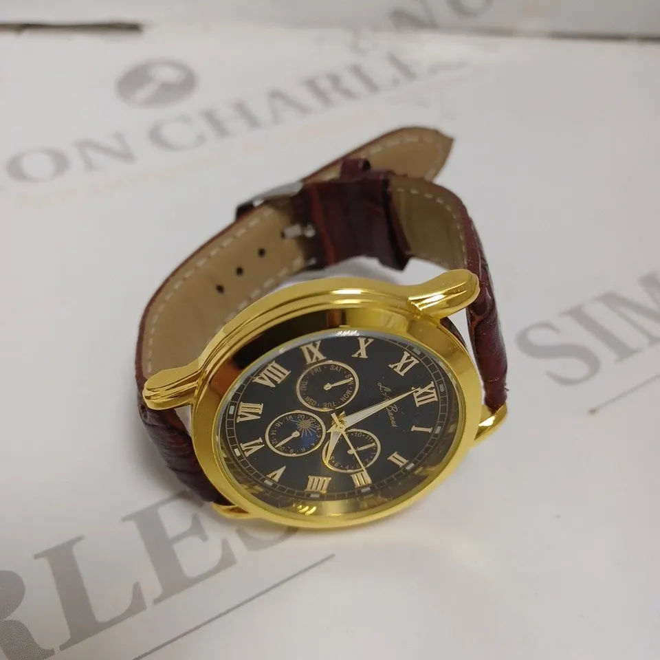 MENS LA BANUS WATCH – GOLD COLOUR CASE – LEATHER STRAP 