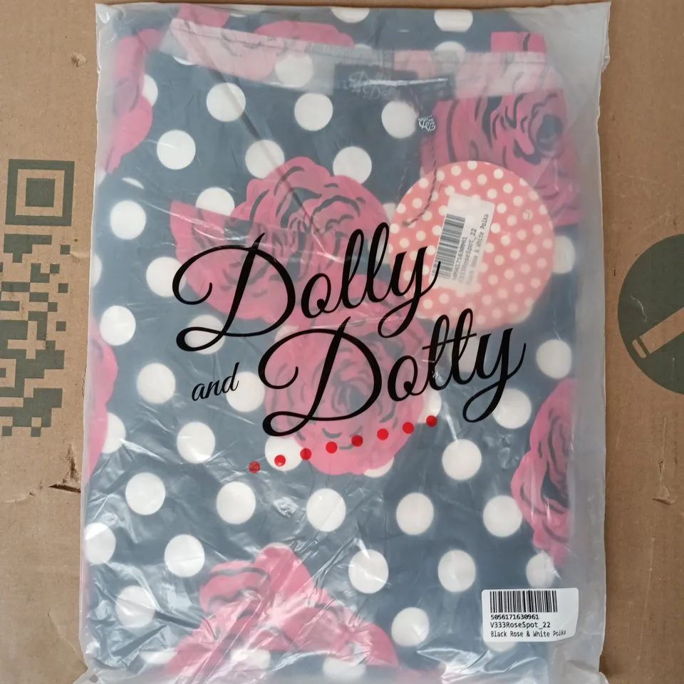 BAGGED DOLLY & DOTTY BLACK ROSE & WHITE POLKA DRESS SIZE UK 22