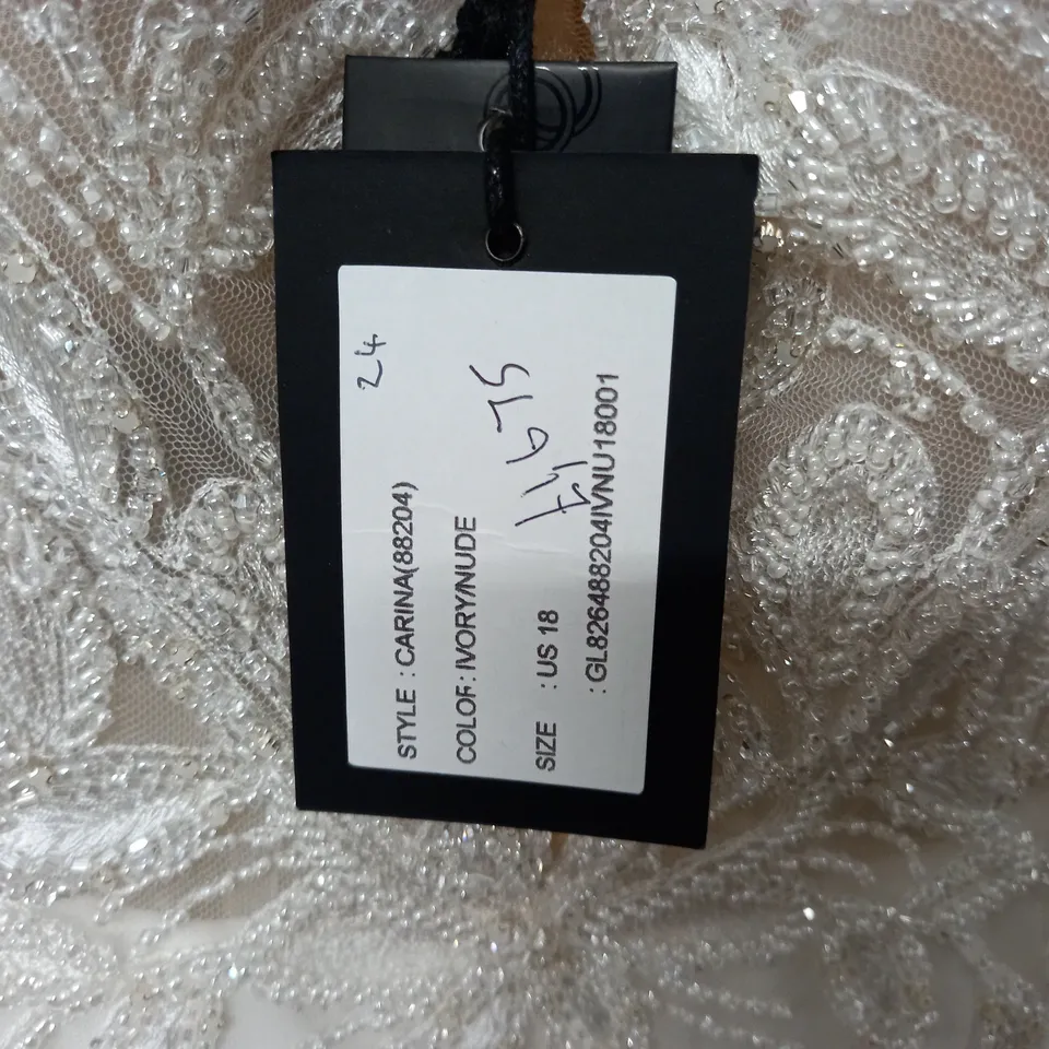 JUSTIN ALEXANDER CARINA IVORY AND NUDE WEDDING DRESS - US 18