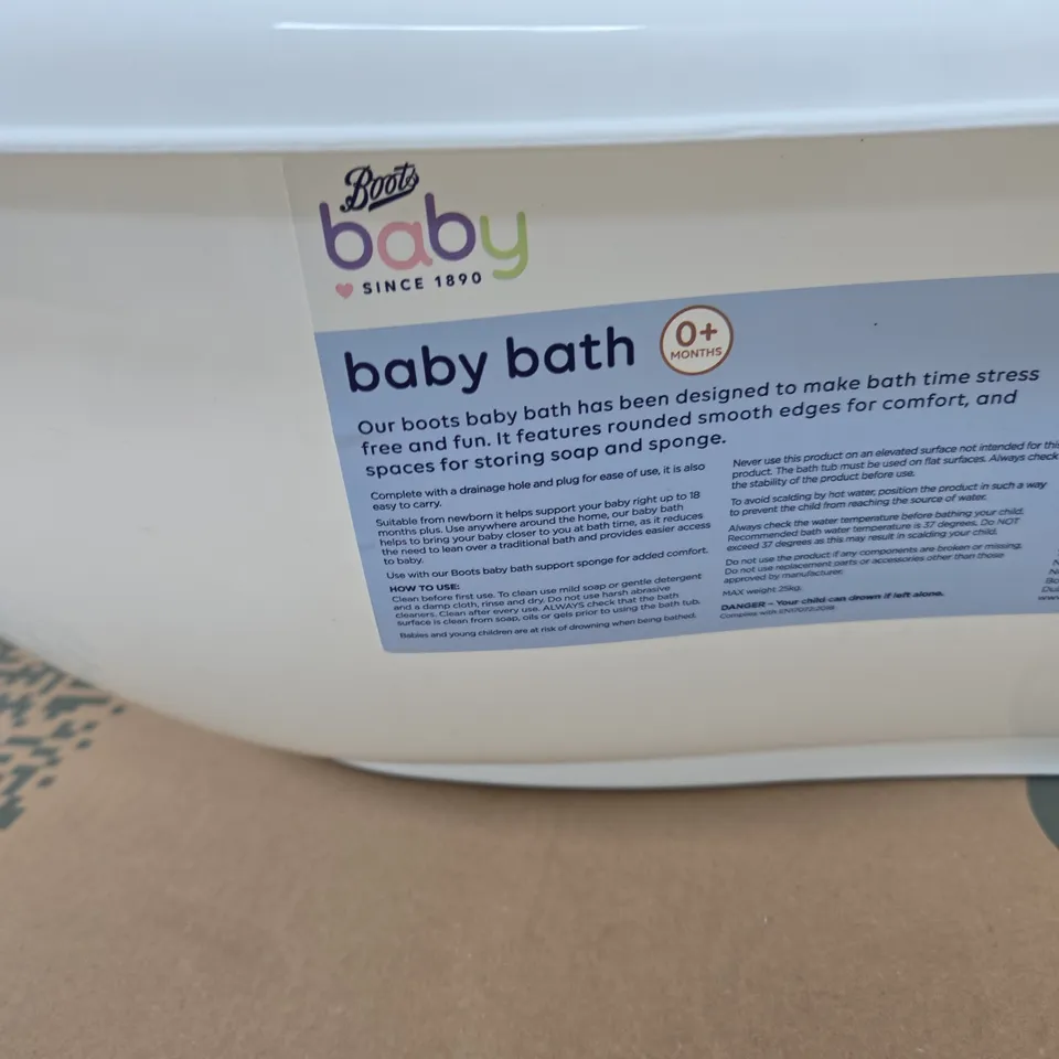BOOTS BABY BATH – WHITE PLASTIC BABY BATH TUB (0+ MONTHS)