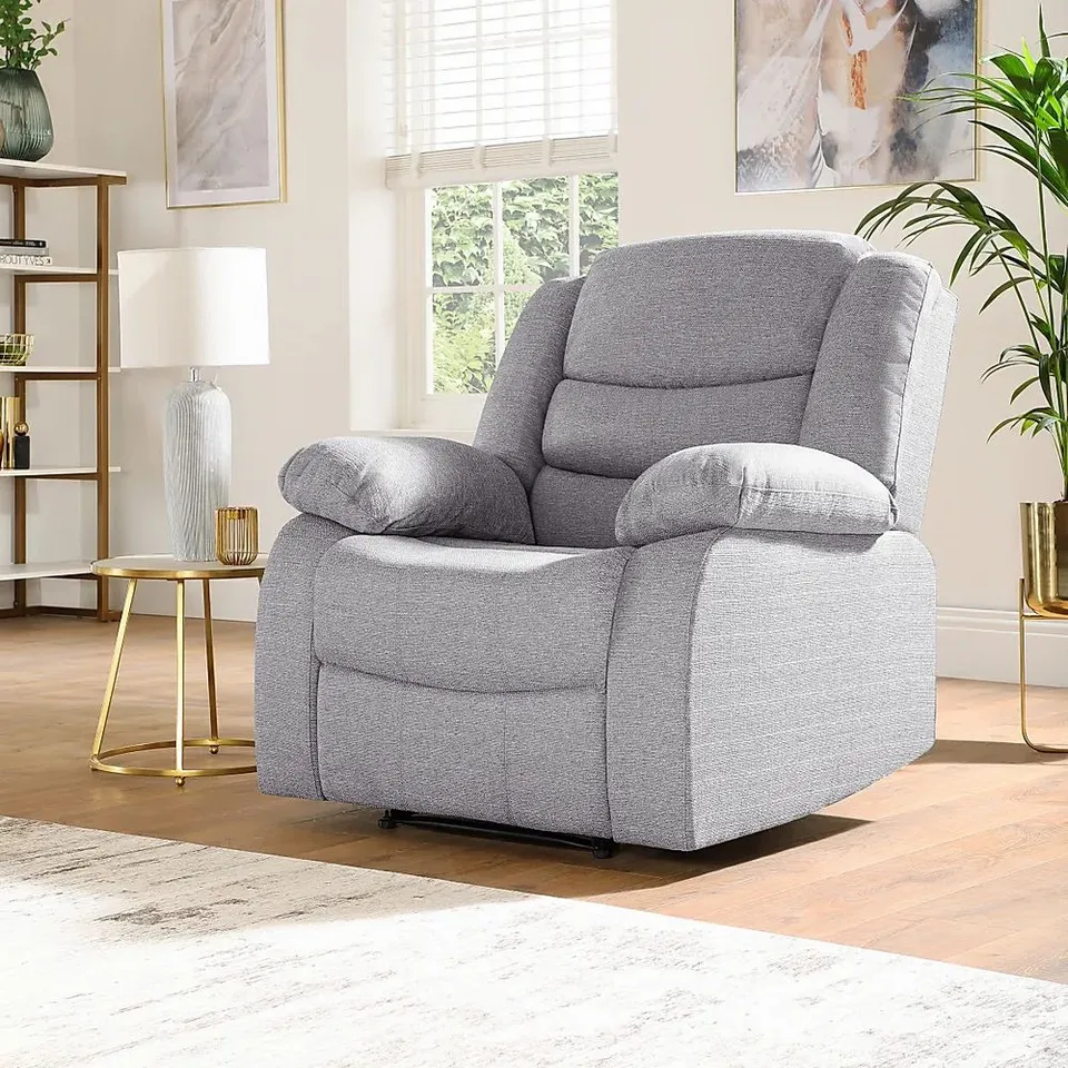 BOXED SORRENTO DOTTED CORD LIGHT GREY FABRIC MANUAL RECLINING ARMCHAIR 
