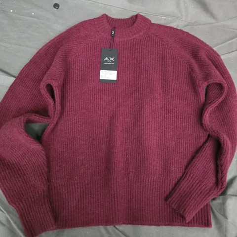 AX PARIS KNITTED SHOULDER DETAIL JUMPER – WINE – SIZE S/M