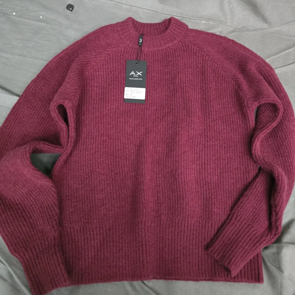 AX PARIS KNITTED SHOULDER DETAIL JUMPER – WINE – SIZE S/M