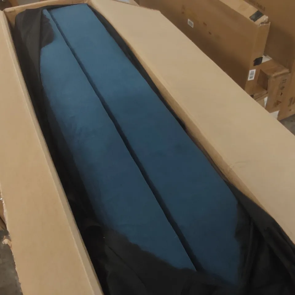 BOXED BLUE VELVET UPHOLSTERED CORNER SOFA (2 BOXES)