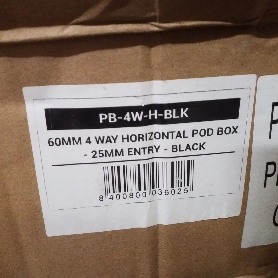 PALLET CONTAINING LARGE QUANTITY OF 4 WAY HORIZONTAL POD BOXES - BLACK