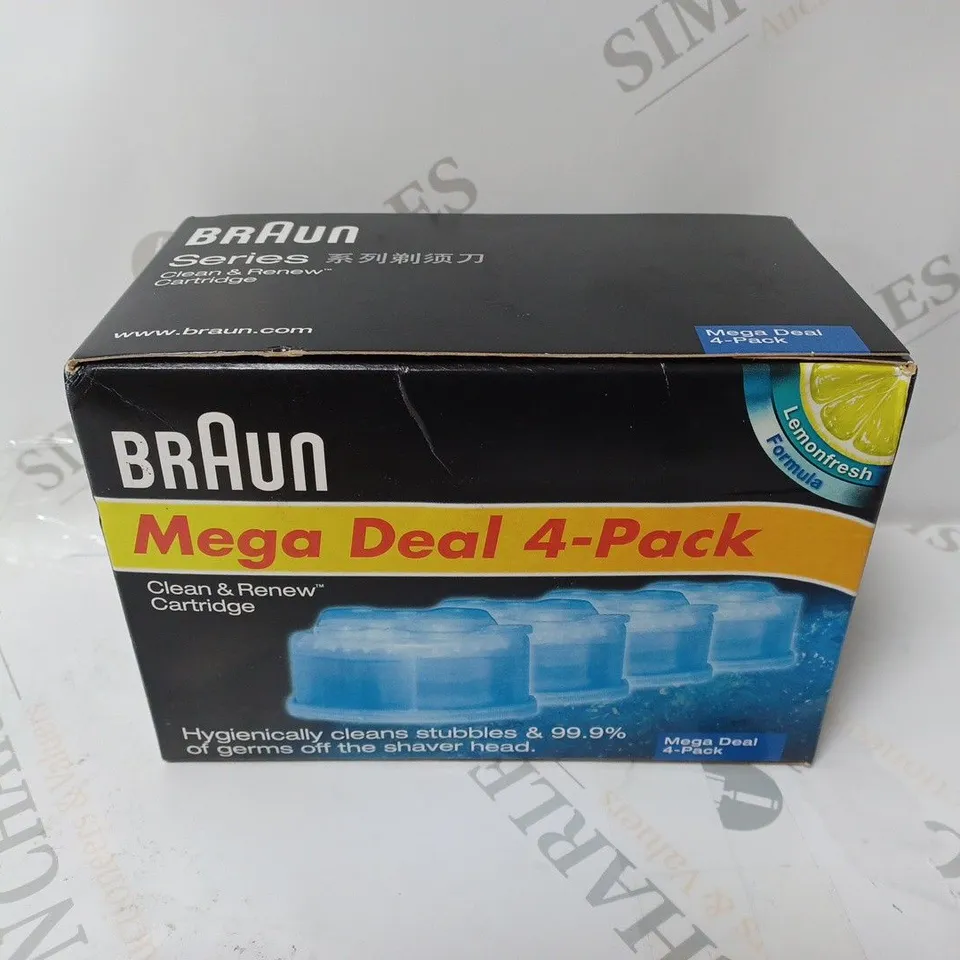 BOXED UNOPENED 4 PACK OF BRAUN SERIES CLEAN & RENEW CARTRIDGES