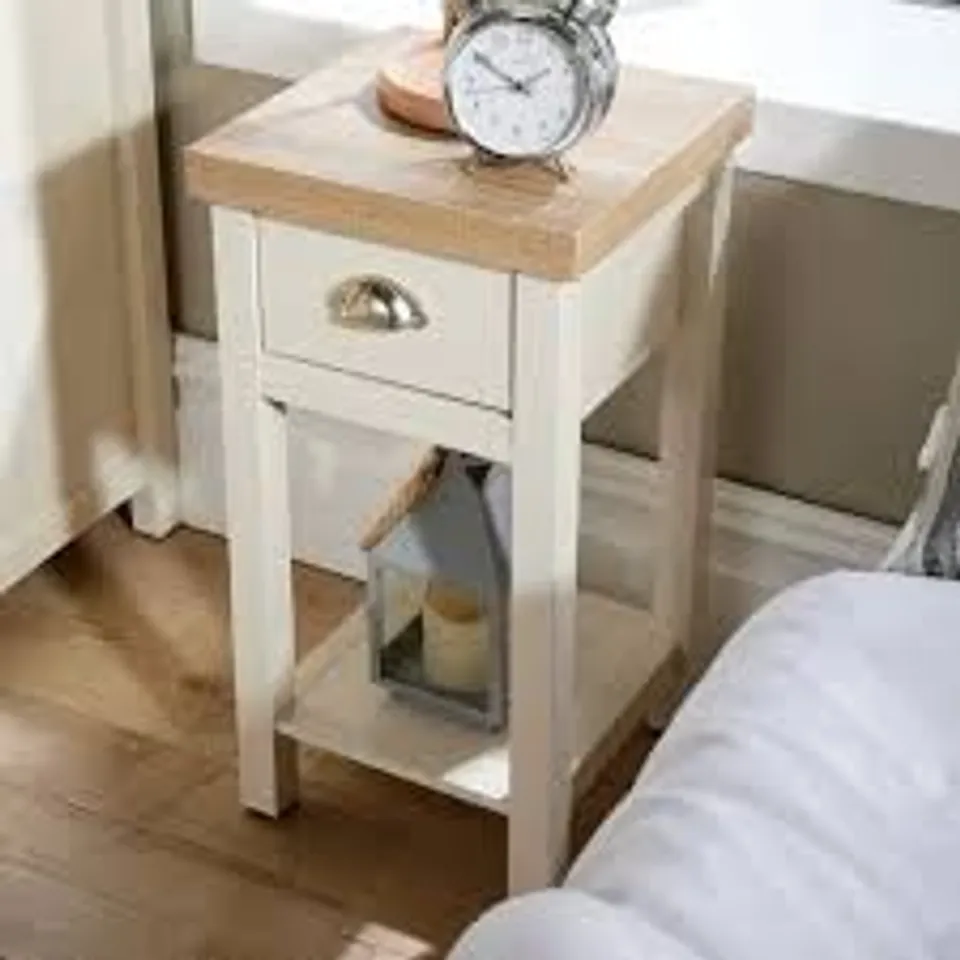 BOXED SLIM BEDSIDE TABLE - OAK/WHITE (1 BOX)