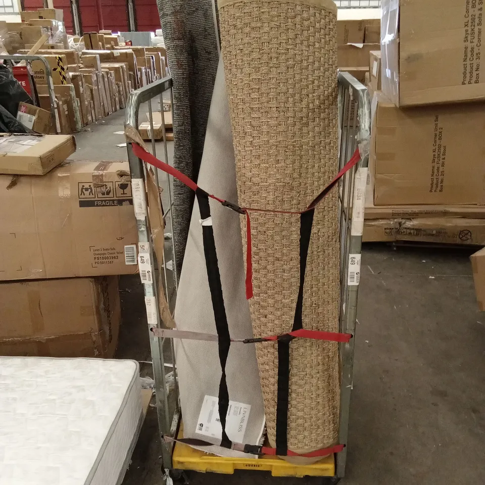 CAGE OF APPROXIMATELY 7 ASSORTED DESIGNER RUGS - CAGE NOT INCLUDED