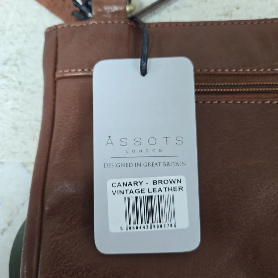 ASSOTS LONDON CANARY BROWN VINTAGE LEATHER CROSSBODY BAG