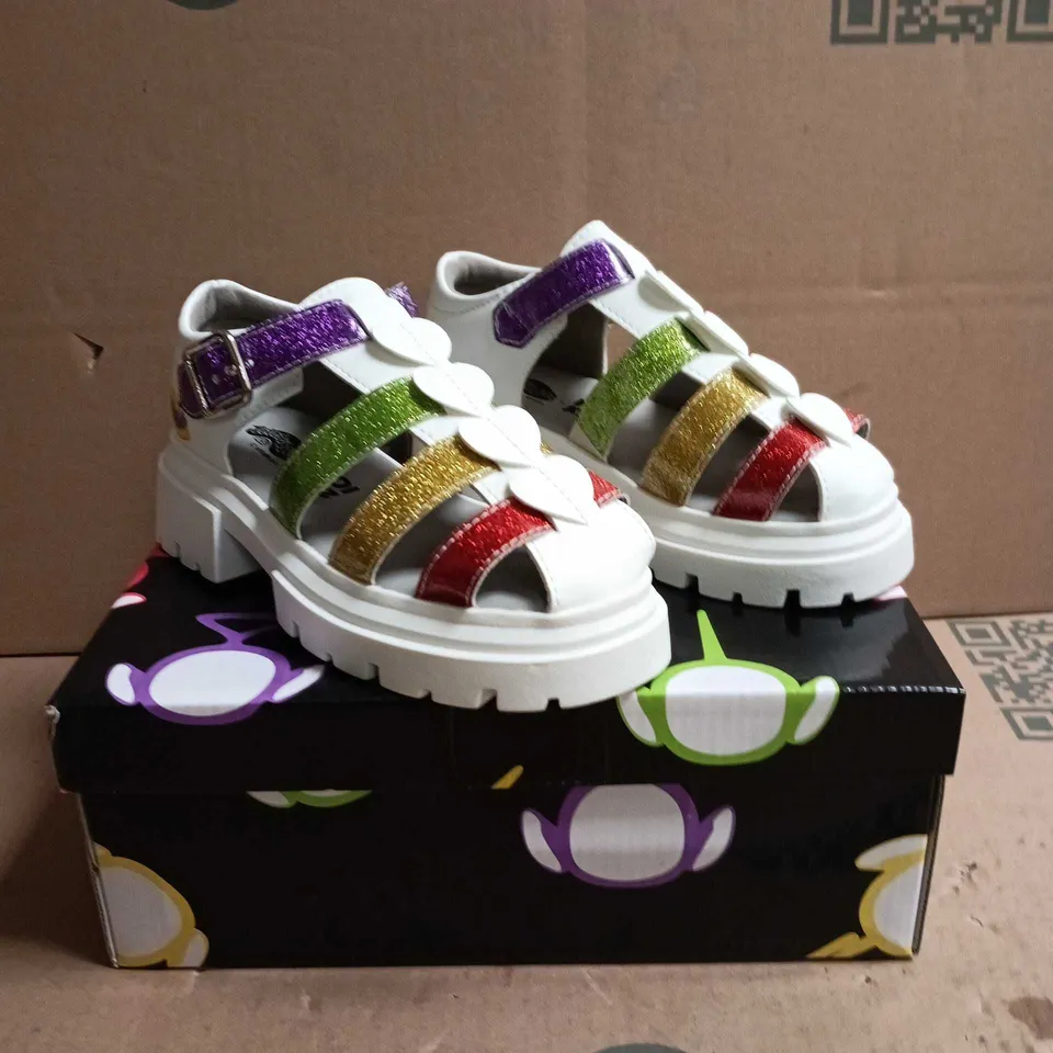 KOI KIDZ TELETUBBIES GLITTER TRUMPETS SANDALS WHITE MULTI SIZE 11