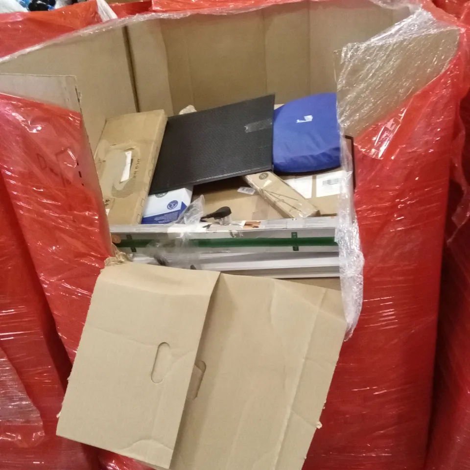 PALLET OF ASSORTED HOUSEHOLD GOODS AND PRODUCTS TO INCLUDE; SMART BATHROOM MIRROR, TYRANNOSAURUS TOY, FAIRY COSTUME ETC