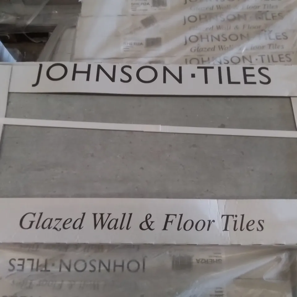 PALLET TO CONTAIN APPROXIMATELY 40 X PACKS OF JOHNSON SHERWOOD SMOKE GLAZED WALL & FLOOR TILES - 5 TILES PER PACK // TILE SIZE: 597 X 297 X 10MM