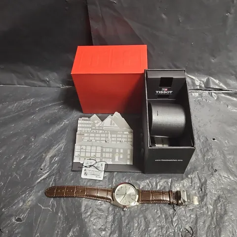 TISSOT GENTLEMAN WRISTWATCH – SILVER DIAL, BROWN LEATHER STRAP