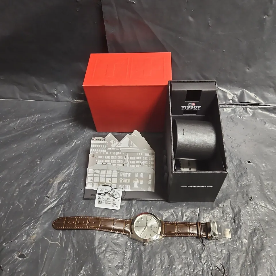 TISSOT GENTLEMAN WRISTWATCH – SILVER DIAL, BROWN LEATHER STRAP